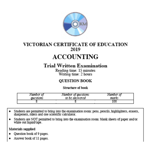 Kilbaha VCE Accounting Trial Examination