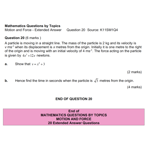 MQBT11 - Motion and Force - 20 Extended Answer Questions