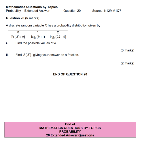 MQBT12 - Probability - 20 Extended Answer Questions