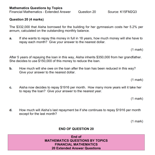 MQBT5 - Financial Mathematics - 20 Extended Answer Questions