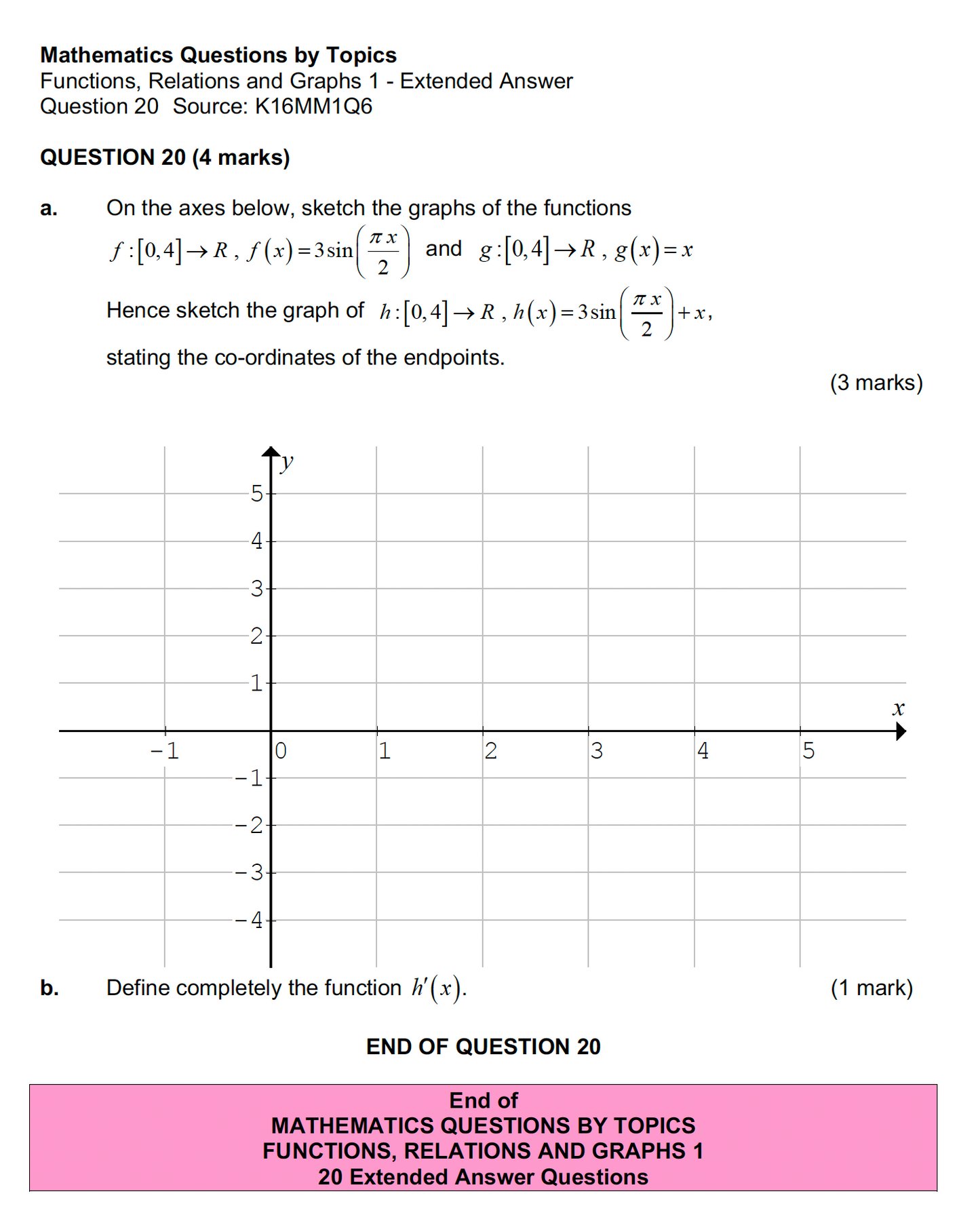 MQBT6 - Functions and Relations 1 - 20 Extended Answer Questions